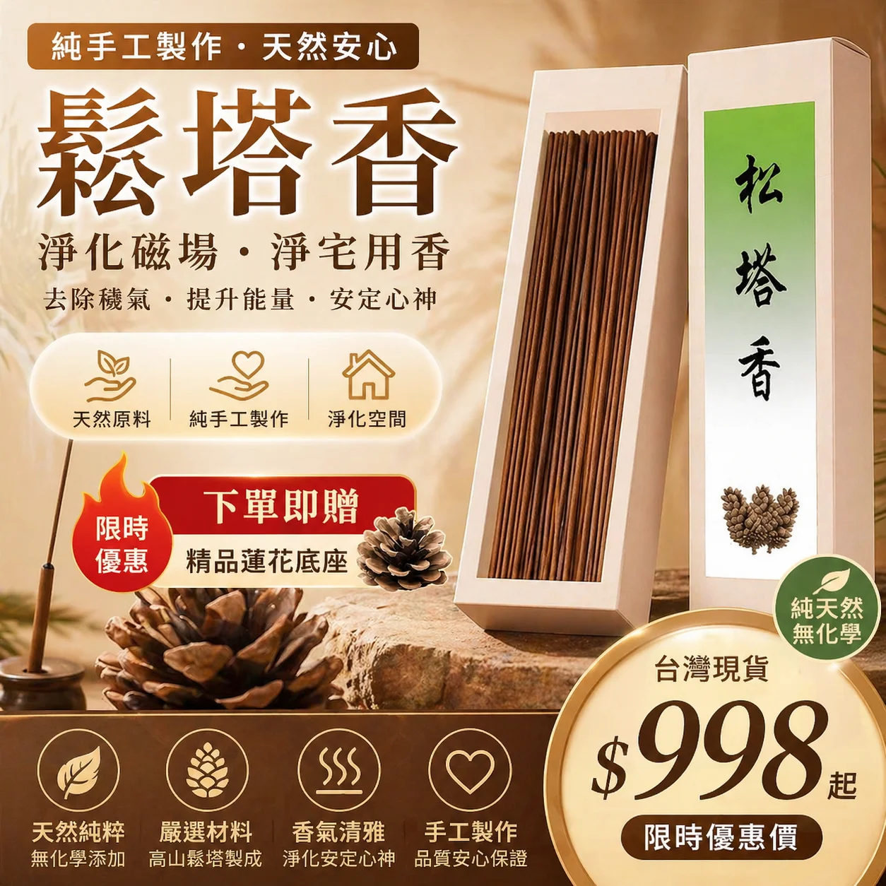 【純手工鬆塔香】🌲磁場淨化の招財祕器🔥 🌿一定要試試這個👉松塔香香香🌲 ✅鎮宅辟邪🛡️天然松脂×檀香,驅晦招財轉運勢 🙏淨化心靈🌀一縷清香掃除負能量,眼亮神清 ✨味道清新🛡️趕走您的不安於煩躁 🎯生意人/居家族🏡早晚一炷,黴運退散財氣聚 ✅ 開光加持,淨化空間,驅散負能量,帶來正能量與好運! 【純手工鬆塔香】🌲磁場淨化の招財祕器🔥 🌿一定要試試這個👉松塔香香香🌲 ✅鎮宅辟邪🛡️天然松脂×檀香,驅晦招財轉運勢 🙏淨化心靈🌀一縷清香掃除負能量,眼亮神清 ✨味道清新🛡️趕走您的不安於煩躁 🎯生意人/居家族🏡早晚一炷,黴運退散財氣聚 ✅ 開光加持,淨化空間,驅散負能量,帶來正能量與好運!